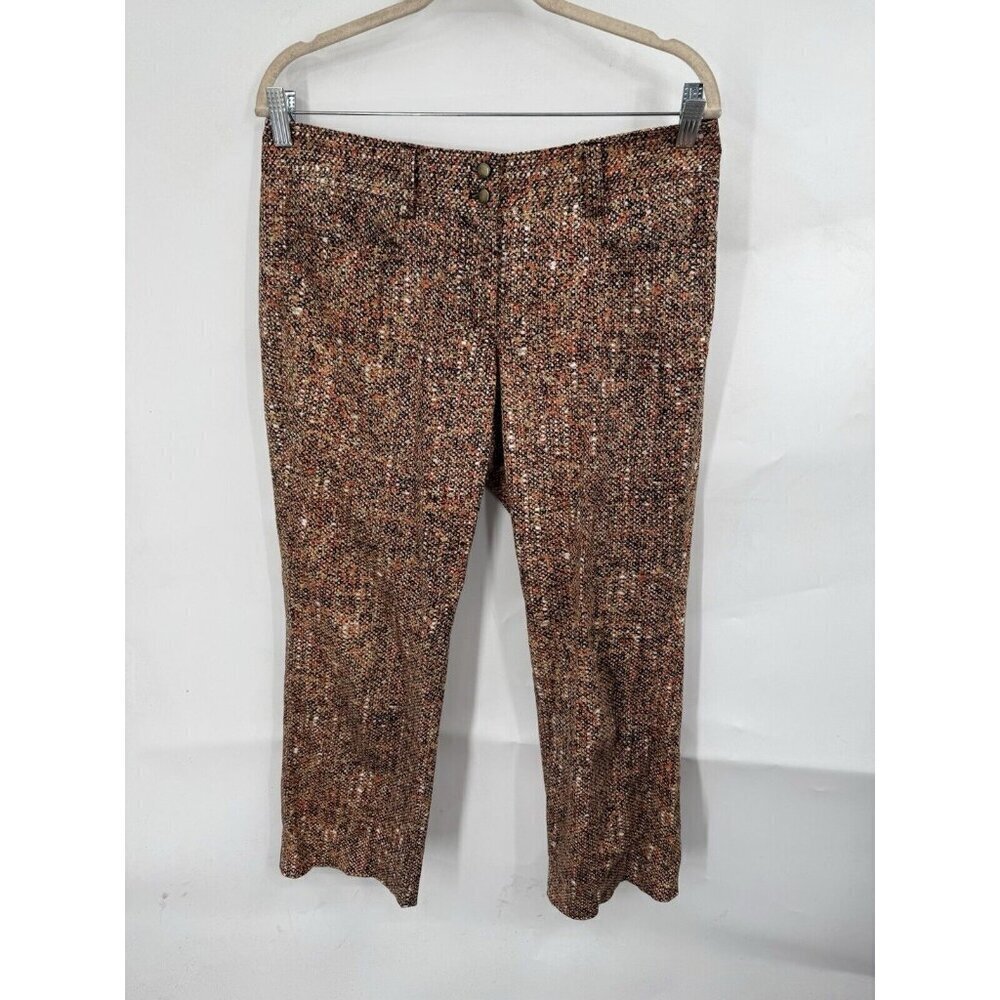 W By Worth Pants Women 6 Orange Artsy Abstract‎ Retro Straight Leg Mid Rise Y2K